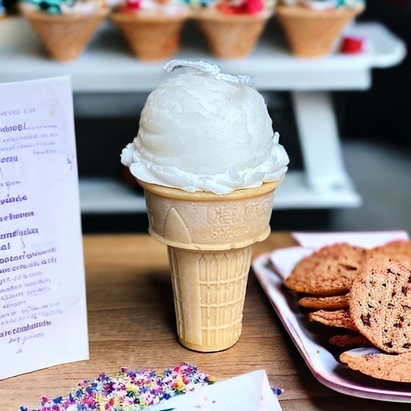 Other - ⚠️SALE Candle // Handmade White Ice Cream Cone Shaped Candle SEND OFFERS